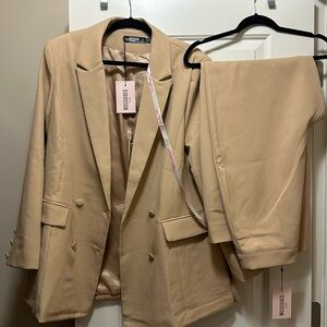 Beige Co Ord Tailored Cigarette Pants and Blazer
